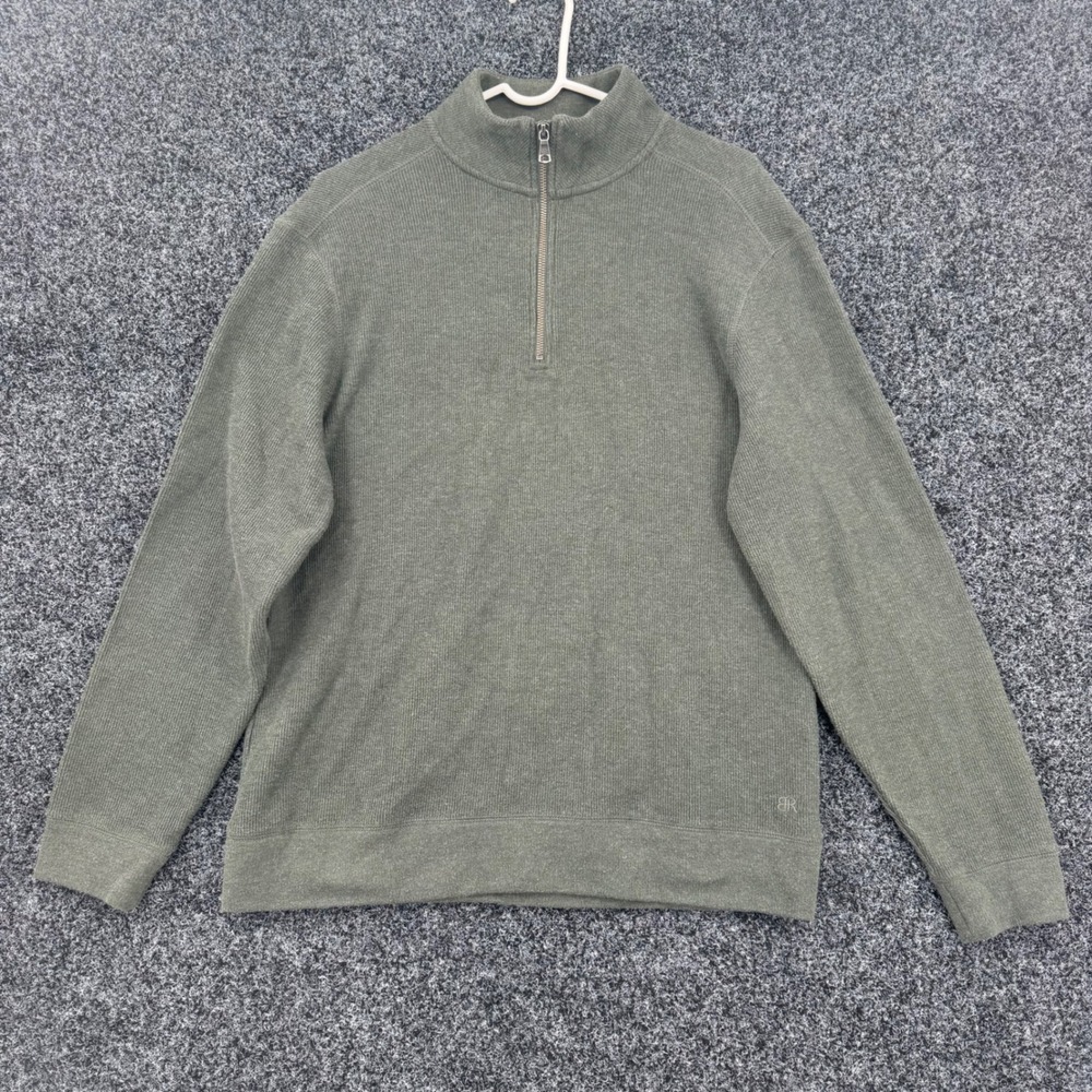 Banana Republic Mens Medium Olive Green Quarter Zip Pullover Waffle Knit Sweater